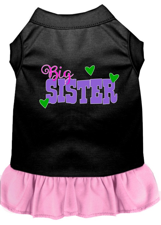 Big Sister Screen Print Dog Dress Black with Light Pink Lg